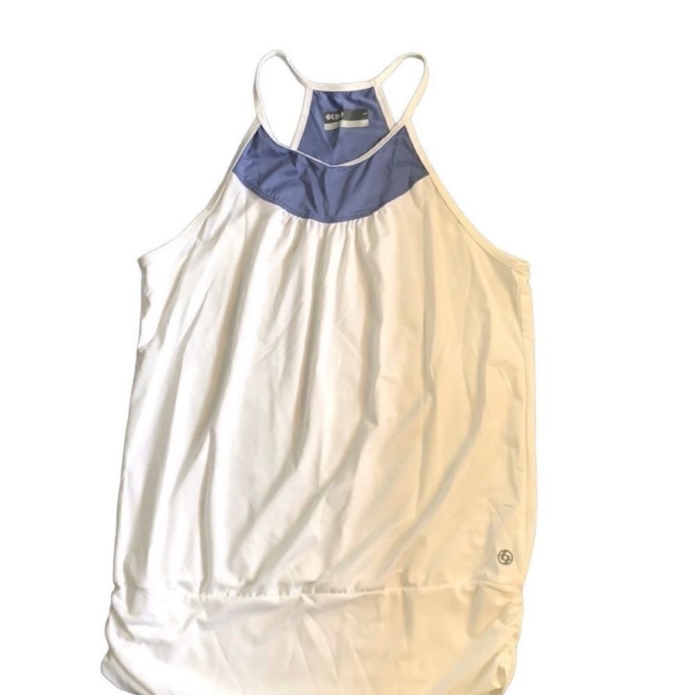 Lija Blue and Cream Relaxed Backless Tank Top